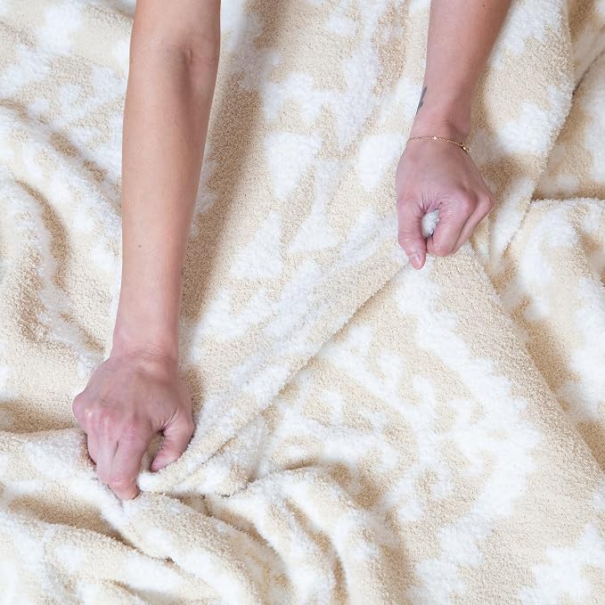 Carstens, Inc. Luxury Soft Stretchy Reversible Plush Throw Blanket, Large 50" x 60", Beige Moroccan