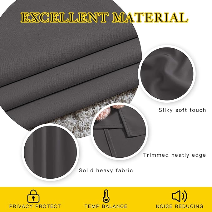 NICETOWN Blackout Curtains Panels for Bedroom - 3 Pass Microfiber Noise Reducing Thermal Insulated Solid Ring Top Blackout Window Drapes (2 Panels, 66 x 90 Inch, Gray)