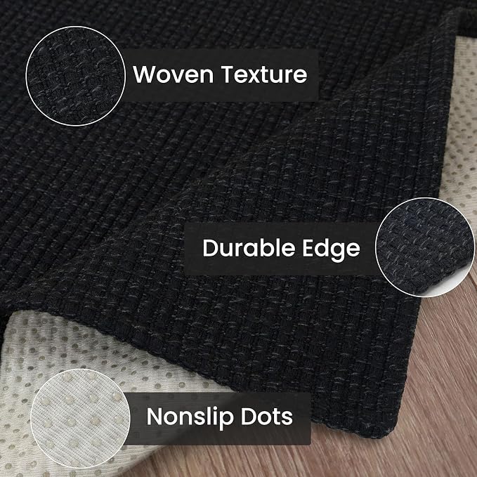 IOHOUZE Washable Runner Rug 2x10 Non Slip Rubber Backed Long Hallway Runner Entryway Runner Indoor, Kitchen Rugs Woven Cotton Floor Carpet for Hall Entrance, Black/Grey