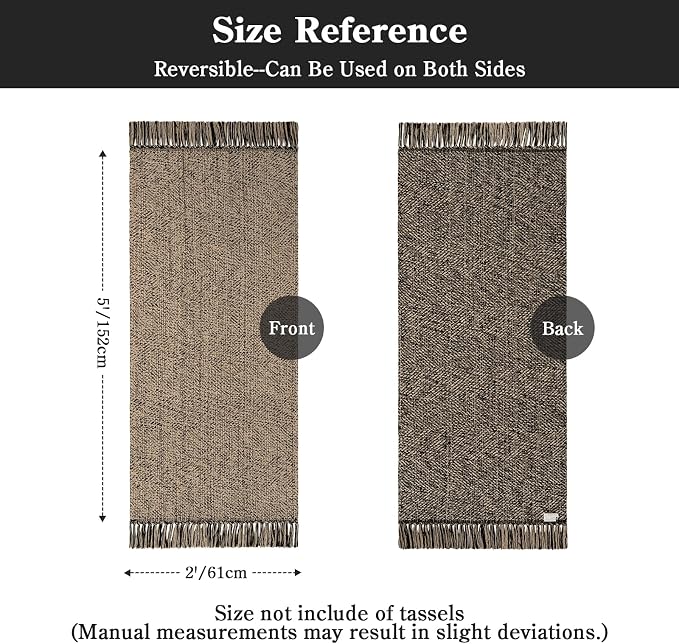 Collive Bathroom Runner Rug, 2' x 5' Modern Farmhouse Kitchen Runner Rug Boho Hand-Woven Entryway Rugs Runners for Hallway, Natural/Black Washable Laundry Carpet Indoor Front Door Mats for Bedroom