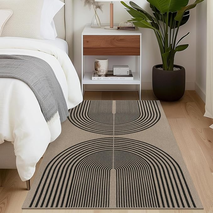 Rugalia Easy Jute Small Outdoor Patio Rug, 3x5 Black Nature Rainbow Entryway Rug Washable Non-Slip Modern Kitchen Rugs, Neutral Farmhouse Throw Carpet for Outdoor Living Room Porch Backyard