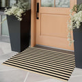 OJIA Front Door Mat Outside Entrance 24"x35" Front Door Rug Porch Rug Decor | Woven Washable Striped Outdoor Rugs Entryway Rugs Indoor Small Area Rug for Kitchen/Entry, Tan and Black Outdoor Doormat