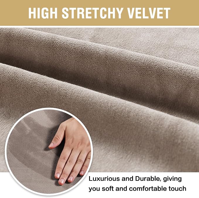 H.VERSAILTEX Dining Chair Covers Stretch for Dining Room Set of 4 Parson Chair Slipcovers Protectors, Soft Thick Solid Velvet Fabric Washable, Taupe