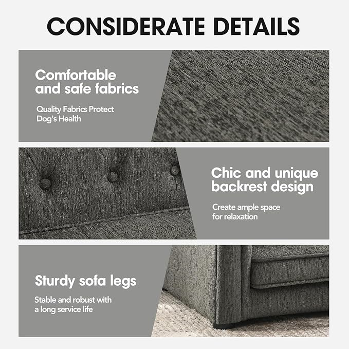 39" Dog Sofa Couch for Medium Dogs, Memory Foam Pet Couch with Washable Fabric Removable Cushion, Sofa Bed for Medium Dogs, Grey