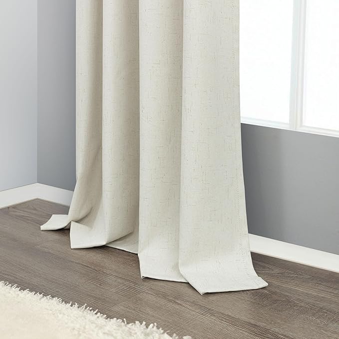Floor to Ceiling Curtains 104 Inch Long 2 Panel Sun Light Blocking Bohemian Soft Natural Linen Textured Blackout Thermal Insulated Drape for Bedroom Dining Room Privacy Moody Vintage Cottagecore Cream