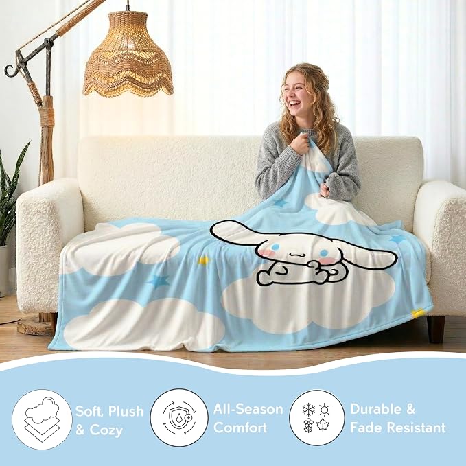 Franco Cinnamoroll Bedding Super Soft Cozy Blanket, 62 in x 90 in, Kawaii Collectible Gift, (Officially Licensed Product)