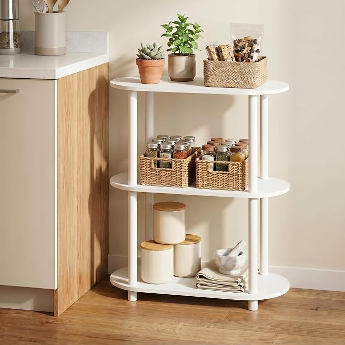 Furinno Turn-N-Tube No Tools 3-Tier Modern Oval Side Display Rack, White/Virgin White