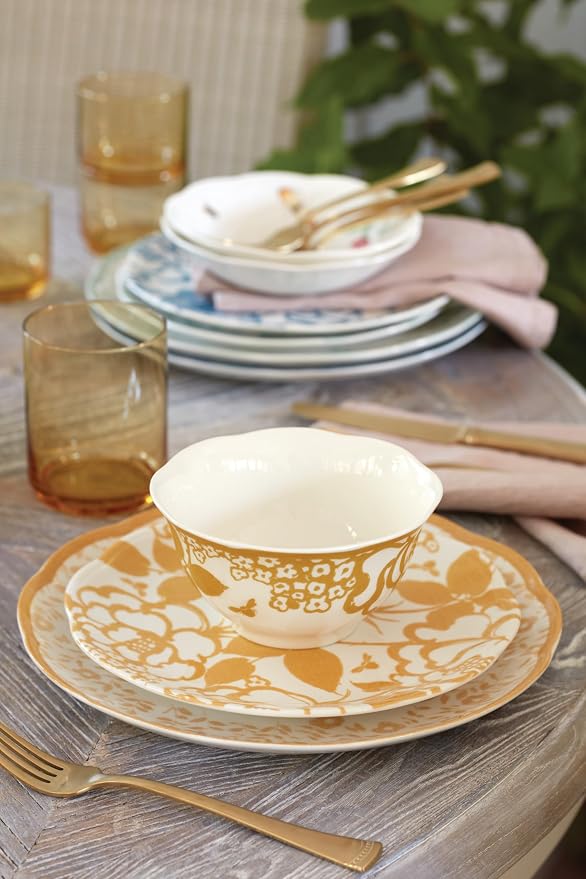 Lenox Butterfly Meadow Cottage Rice Bowls, Set of 4, 3.10 LB, Goldenrod