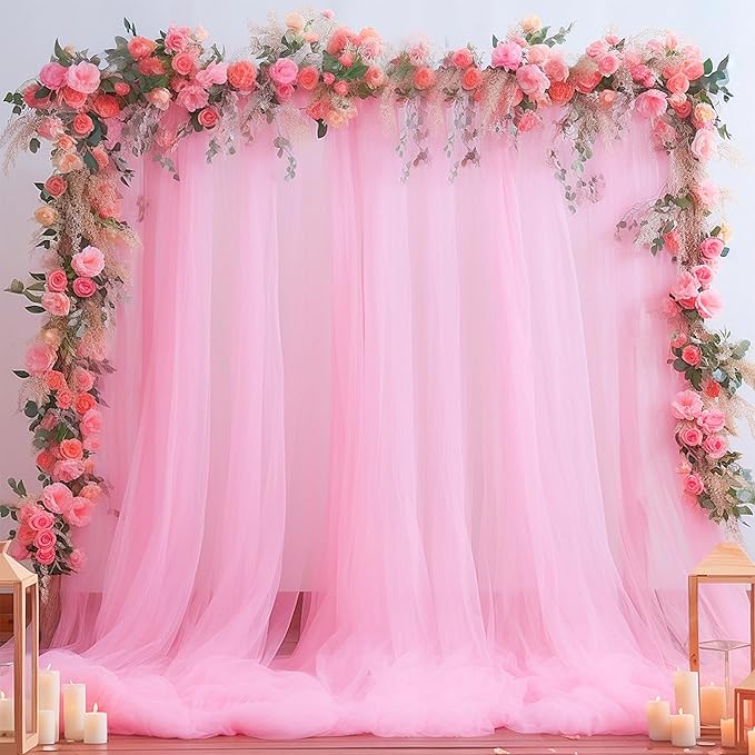 10ft x 15ft Pink Tulle Backdrop Curtain - Image 8