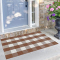 KILOCOCO Buffalo Plaid Checkered Rug 27.5x43 in Brown White Front Door Rug | Cotton Woven Outdoor Rug, Machine Washable Front Door Mat, Indoor Entryway Rug, Low Pile Welcome Mats for Farmhouse