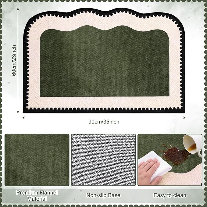 Breling Green Entryway Rug 2 x 3 ft Large Scalloped Welcome Mat Non Slip Washable Doormat Front Door Throw Rug for Farmhouse Indoor Kitchen Laundry Porch Bathroom Decor