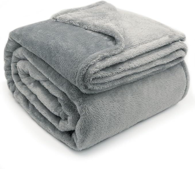 DEZ FURNISHINGS Ultra Soft Plush Fleece Throw Blanket, Double Sided Cozy Thick Warm Blanket for Sofa & Bed, King (108" x 90"), Light Gray