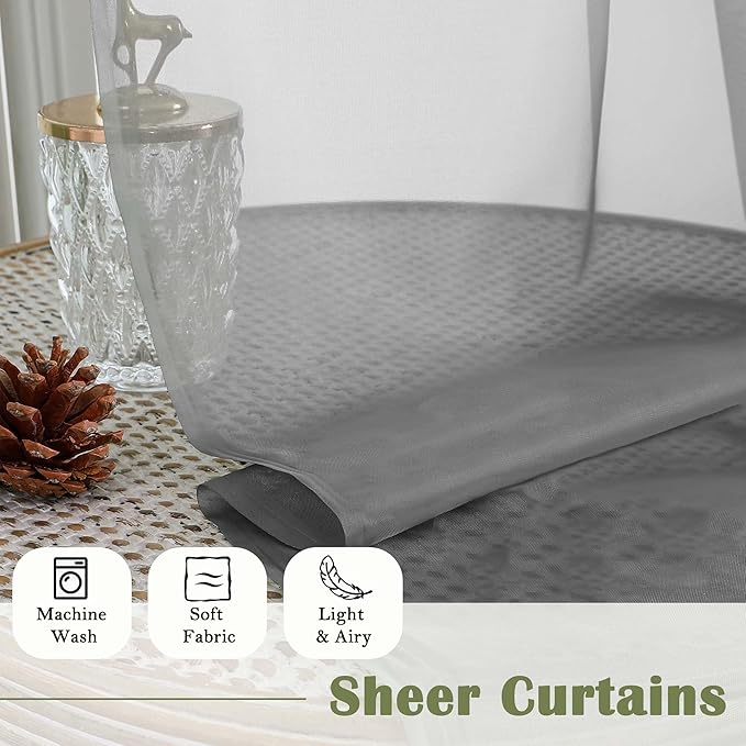 Lecloud Charcoal Grey Sheer Curtains for Bedroom 84 Inches Long 2 Pcs, Light Filtering Airy Voile Window Curtains for Living Room, Modern Farmhouse Decor Rod Pocket Drapes, Each Panel 59" W x 84" L
