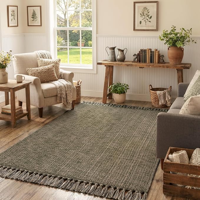 Collive 4' x 6' Moss Green Bedroom Area Rug, Modern Farmhouse Indoor Outdoor Rugs Boho Living Room Rug, Braided Comfy Bedside Mats Reversible Dining Room Carpet for Nursery Room Patio Decor