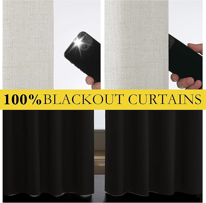 NICETOWN Snowbound Vintage Linen 100% Blackout Curtains for Classroom, Thermal Insulated Curtains 72" Long, Noise Reducing Window Treatment Drapes for Gym Room, 42" Wide Per Panel, Set of 2