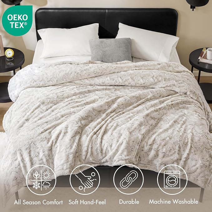 Madison Park Zuri Ultra Soft Faux Fur Twin Blanket Reversible, Snow Leopard | All Season, Ultra Soft, Breathable Fabric for Bed or Couch, Lightweight, Plush, OEKO-TEX Certified