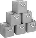 FinishingBo 11 inch Cube Storage Bin with Handles 6 Pack | Foldable Basket, Fabric Storage Bins, Closet Storage, Home Organizer (Gray)