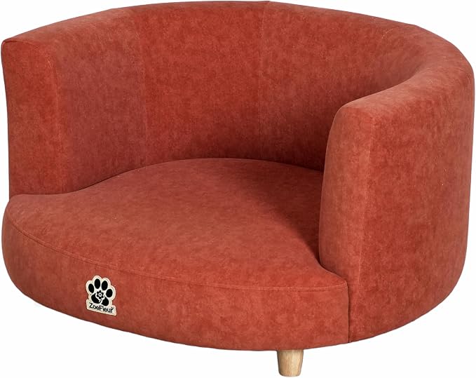 2-in-1 Human & Pet Shared Curved Dog Sofa, Solid Pine Leg Frame with High Resilience Foam, Indoor Pet Furniture(Orange)