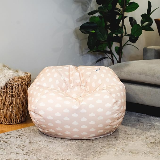 Big Joe Classic Bean Bag Chair for Kids Bedroom and Reading Nook, Easy-Clean Mini Clouds Oat, Durable Nylon Polyester Blend, 2 feet Refillable