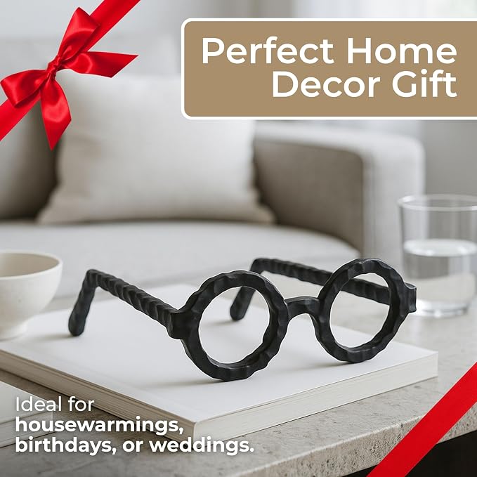Modern Decorative Glasses Sculpture Figurine for Office Shelf Decor - Home and Bathroom Accent for Desk Display - Living Room Ornament Statue for Coffee Table Styling in Spaces - 3", Black