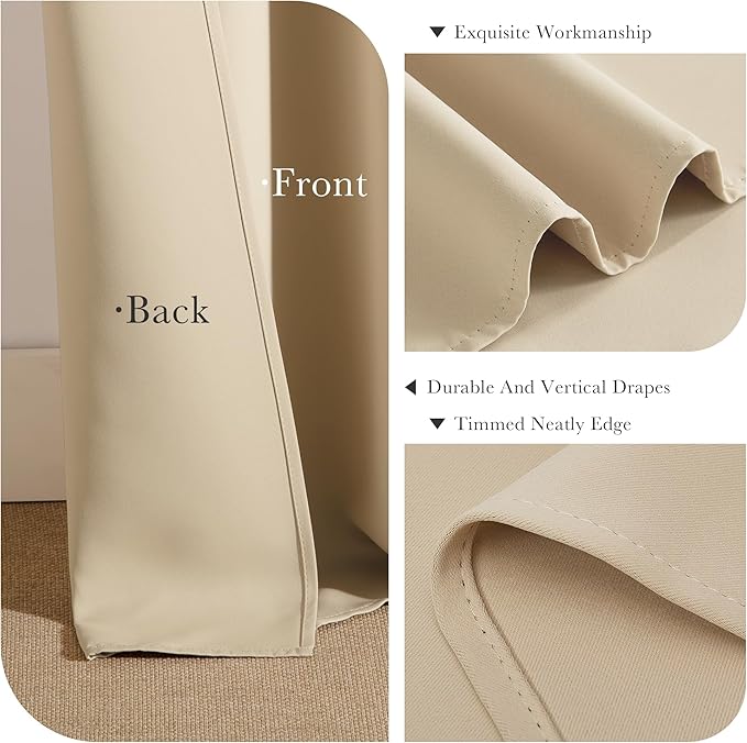 PONY DANCE Window Curtains Drapes - Energy Saving Back Tab/Rod Pocket Room Darkening Thermal Curtain Draperies Heavy-Duty for Kitchen, 52 by 54 inch, Biscotti Beige, Double Panels