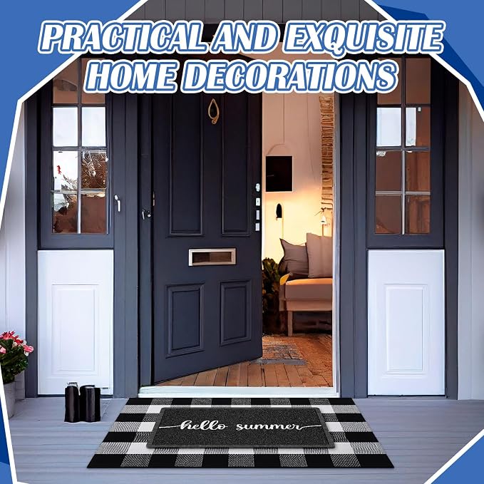 Geelin 2 Pcs 30'' x 18'' Doormat 43'' x 27.5'' Black and White Layered Rug for Front Door Mat Outside Entrance Welcome Door Mats for Indoor Outdoor Entryway Porch Decor(Hello Summer)