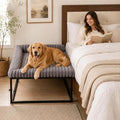 Adjustable Bedside Dog Bed for Extra Large Dogs, Elevated Co-Sleeper Dog Bed with Reinforced Metal Frame, Thick Supportive Cushion Mattress & Washable Cover, Dog Bedside Sleeper for Dogs & Cats