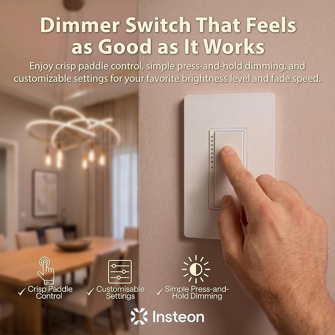 Insteon Smart Dimmer Wall Switch, 600W, 2477D (White) - Needs Neutral Wire - Requires Insteon Hub for Voice Control with Amazon Alexa and Google Assistant