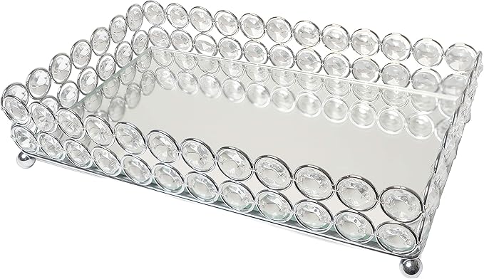 Elegant Designs HG1010-CHR Elipse Crystal Decorative Mirrored Jewelry or Makeup Cosmetic Perfume Vanity Organizer Tray, Chrome