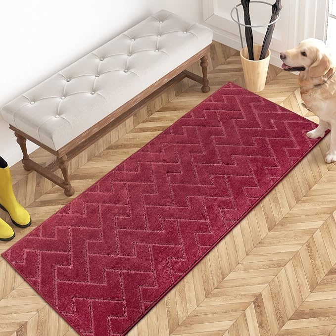 PURRUGS Dirt Trapping Door Mat 24" x 59", Non-Slip Machine Washable Entry Rug, Dog Doormat, Indoor Front Door Mat, Super Absorbent Entryway Rug for Muddy Shoes & Paws, Cherry Red