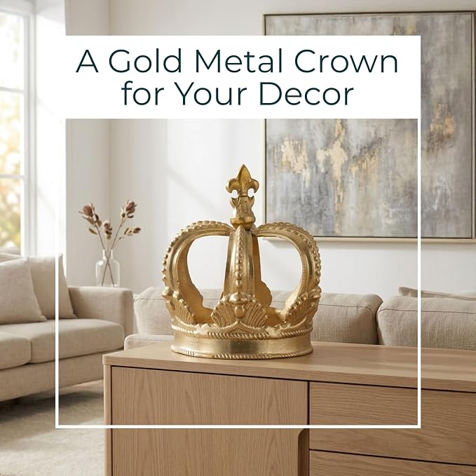 Metal Crown Display for Bathroom Decor - Regal Form Accent Display for Home, Living Room, Office, and Shelf Styling - Sculpture Ornament Statement Piece for Coffee Table Decor - 7", Gold & Metallic