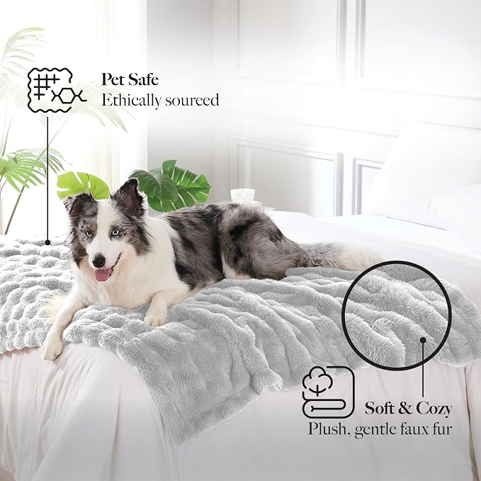 Modern Threads Water-Resistant Faux Rabbit Fur Pet Blanket for Dogs & Cats – Ultra-Soft Couch, Bed & Crate Protector, 50x60 Light Grey