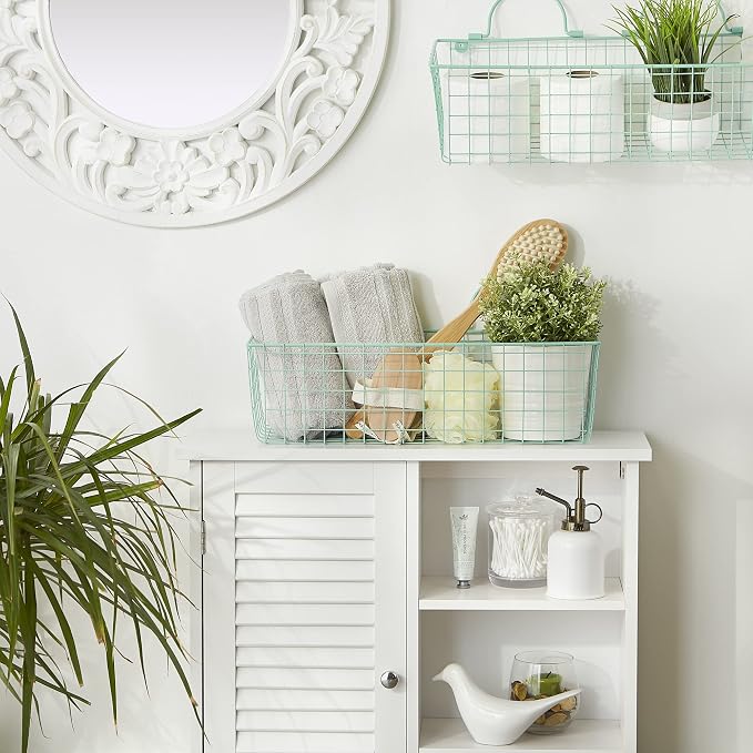 DII Farmhouse Vintage Decor, Wire Wall Basket, Medium, Aqua, 2 Piece
