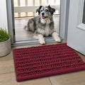 Smiry Dog Door Mat for Muddy Paws 24x16, Absorbent Dirt Trapper, Non-Slip Washable Chenille Entryway Rug for Inside Floor, Burgundy, Layered Pattern