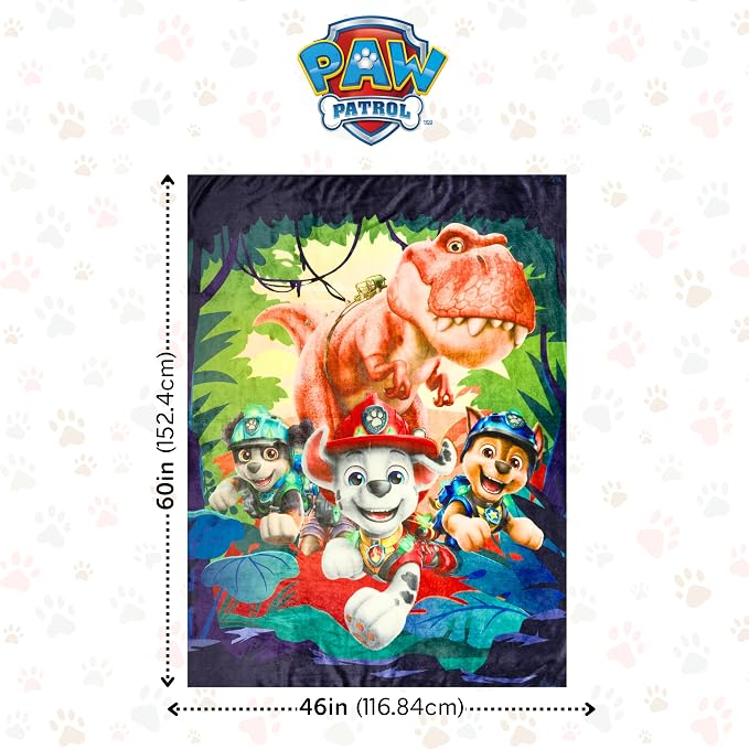 Paw Patrol Dino Movie Throw Blanket 60 in x 46 in – Soft Cozy Plush for Couch, Bed & Travel, Collectible Gift (Officially Licensed Product) by Franco