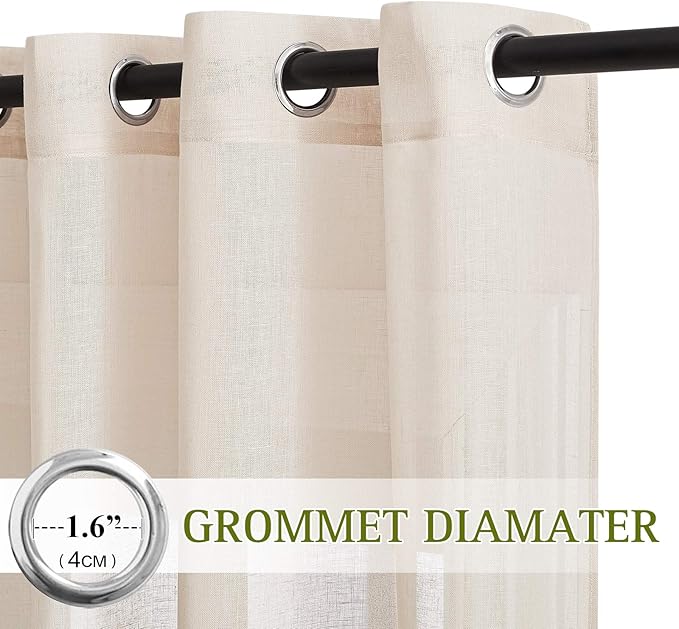 NICETOWN Beige Sliding Door Curtains Linen Sheer Textured, Grommet Semi Sheer - Image 2