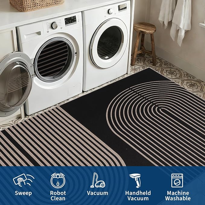 GarveeHome Modern Rainbow Easy Jute 4x6 Area Rug, Indoor Outdoor Reversible Low Pile, Non-Slip & Washable Carpet for Living Room, Bedroom, Kitchen, Sunroom