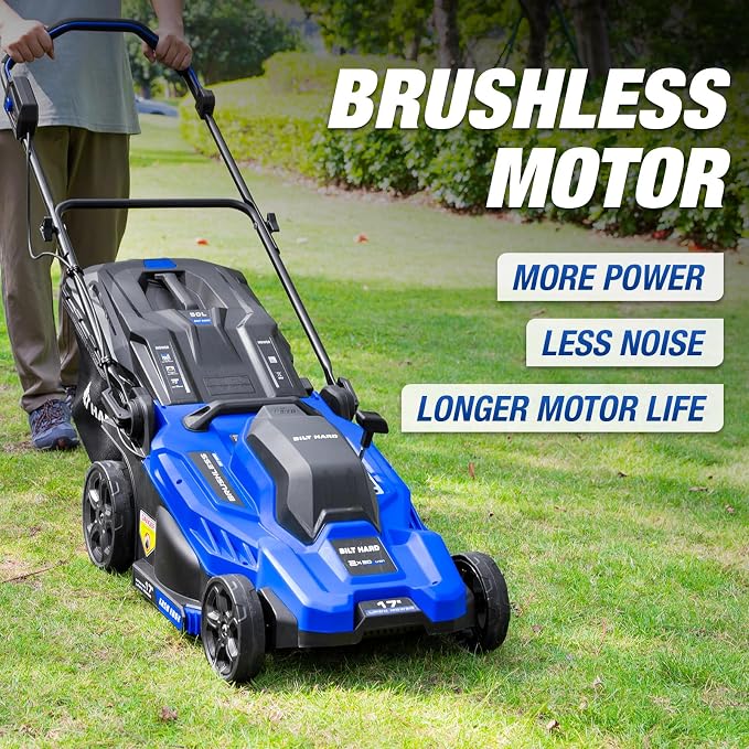 BILT HARD 40V Electric Cordless 17" Lawn Mower, 12" Trimmer & Leaf Blower Combo – 3x5.0Ah Batteries (2x20V), Dual Charger, 6-Position Cutting Height, 50L Bag