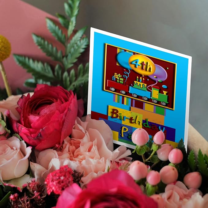 3dRose 4th Choo Choo Train Birthday Party - Greeting Cards, 6 x 6 inches, set of 12 (gc_20888_2)