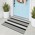 KOZYFLY Striped Rug 2x3 ft Black White Stripes Doormat Cotton Woven Washable Indoor Outdoor Rug Front Door Mat for Entryway Porch Kitchen Patio Decor Small Area Rugs