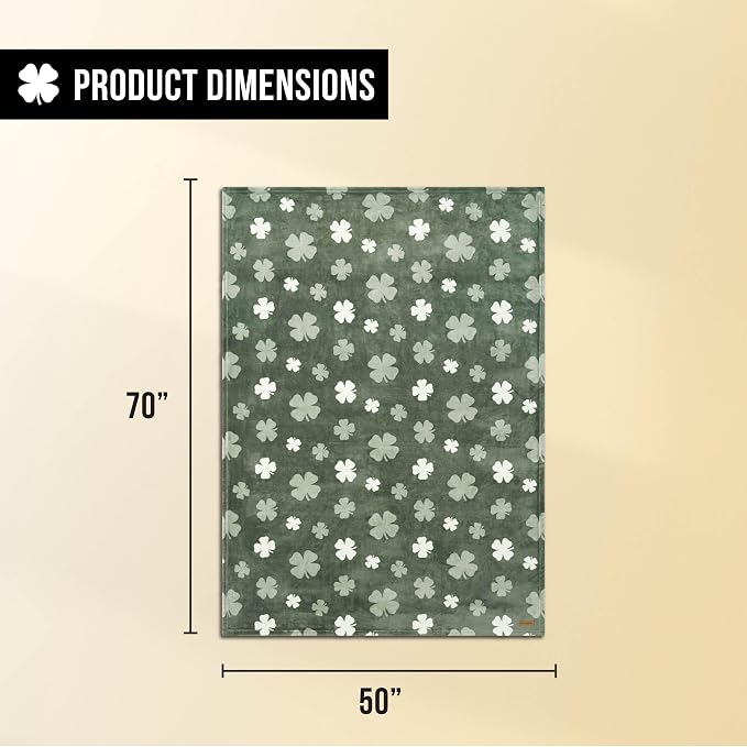 Lucky Brand 50" x 70" Plush Throw Blanket, Clover Toss Green Blanket for Sofa or Bed