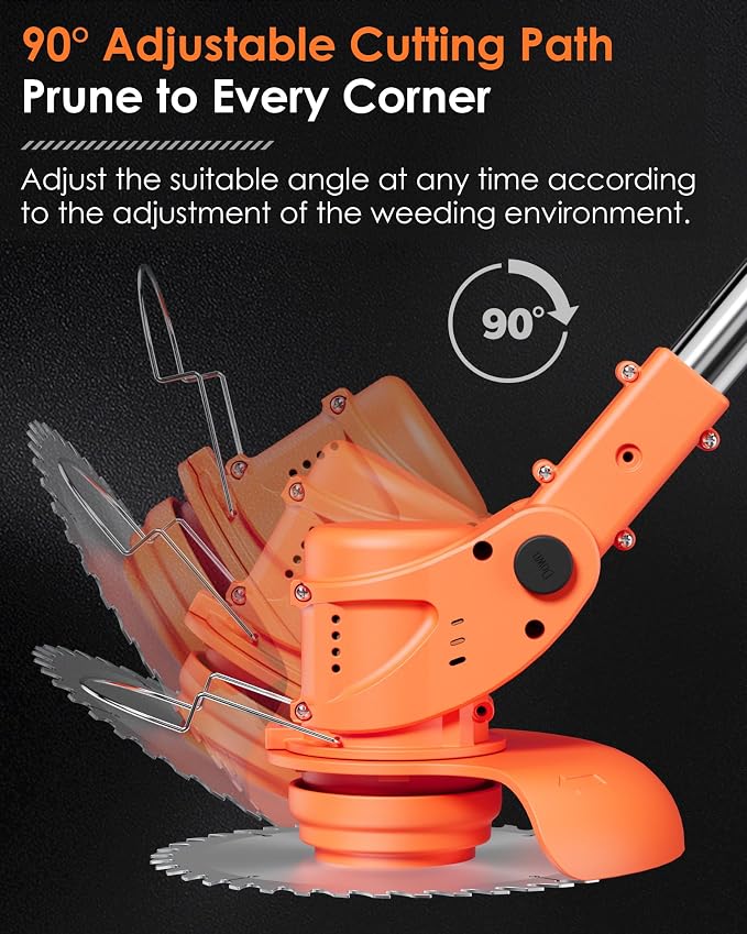 21V Cordless Weed Wacker, Lightweight 3-in-1 Grass Trimmer/Brush Cutter/Edger, Battery Powered Weed Eater with 2×2.0Ah Batteries, Foldable Electric Lawn Mower, 2 Types Blade & Wheels for Garden Yard