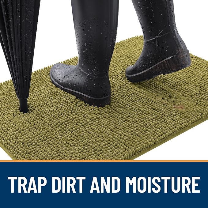 OLANLY Dog Door Mat for Muddy Paws 35x24, Absorbs Moisture and Dirt, Absorbent Non-Slip Washable Doormat, Quick Dry Chenille Mud Mat, Entry Indoor Entryway Carpet for Inside Floor, Willow Green