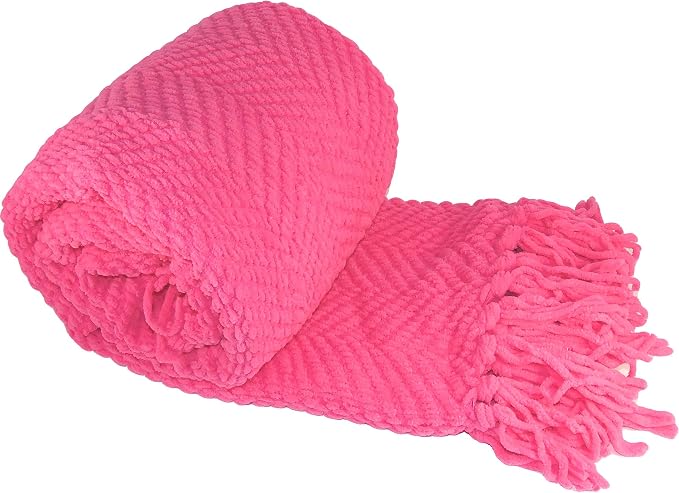 Home Soft Things Pink Throw Blanket Knitted Tweed Throw 50'' x 60'', Camellia Rose, Super Soft Cozy Warm Comfortable Breathable Throw for Living Room Chair Couch Bed Sofa Bedroom Home Décor
