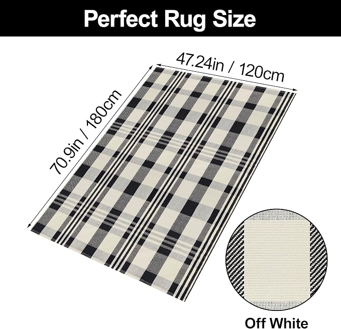 Buffalo Plaid Outdoor Rug 4x6 Cotton Woven Rug Black and Off White Checkered Rug Front Porch Decor Washable Indoor Outdoor Area Rug for Living Room Bedroom Dining Room Patio Farmhouse Carpet