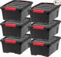 IRIS USA 6-Pack 13 Quart Storage Bins with Lids, Black | Black finish conceals stored items. Ideal for shoes, photos, documents, and small essentials. Nestable design saves space