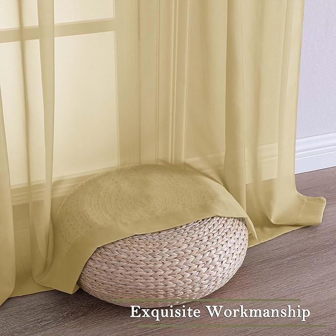 Lecloud Gold Sheer Curtains 90 Inches Long 2 Panels Set, Living Room Curtains - Image 4
