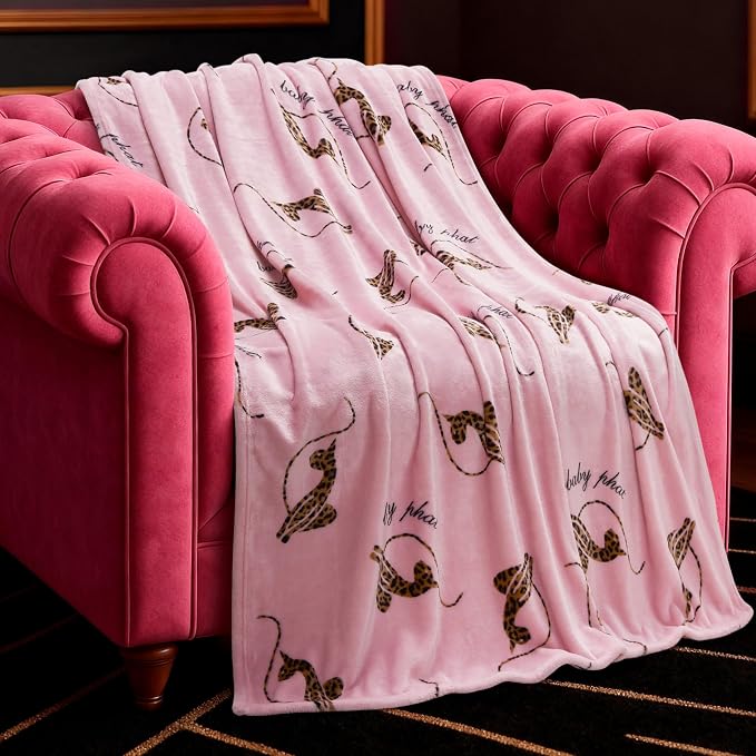 Baby Phat Oversized Plush Throw Blanket 60" x 70", Cheetah Tossed Logo Hot Pink
