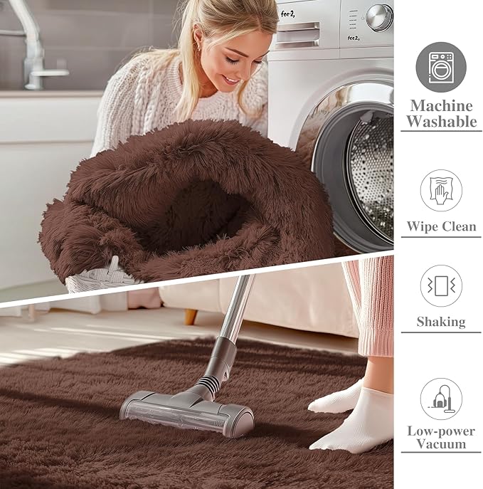 OLANLY 7x8 Machine Washable Large Area Rugs for Living Room, Bedroom, Soft Fluffy Shaggy Bedside Rug, Indoor Floor Carpet for Kids Girls and Boys, Dorms, Nursery, Home Decor Aesthetic, Coffee