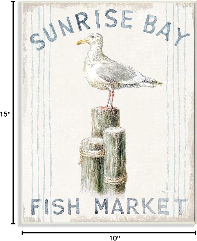 'Fish Market Sea Gull Bird Animal Beach Ocean'| Wall Plaque Art | Stupell Industries | 10 x 15 Inches, Easy to Hang and Sturdy, Made in USA, by Danhui Nai